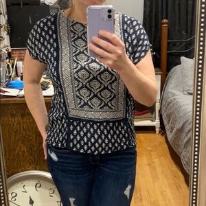 Lucky Brand Boho crochet keyhole flowy top